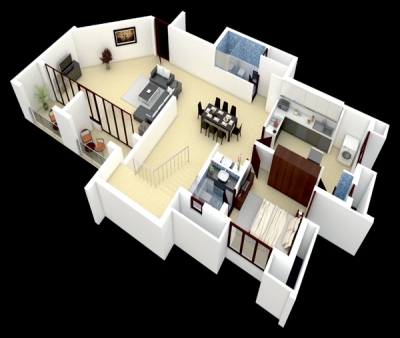 Isometic View - Duplex - Block A & B Flat 1 (Lower Level) - 3D